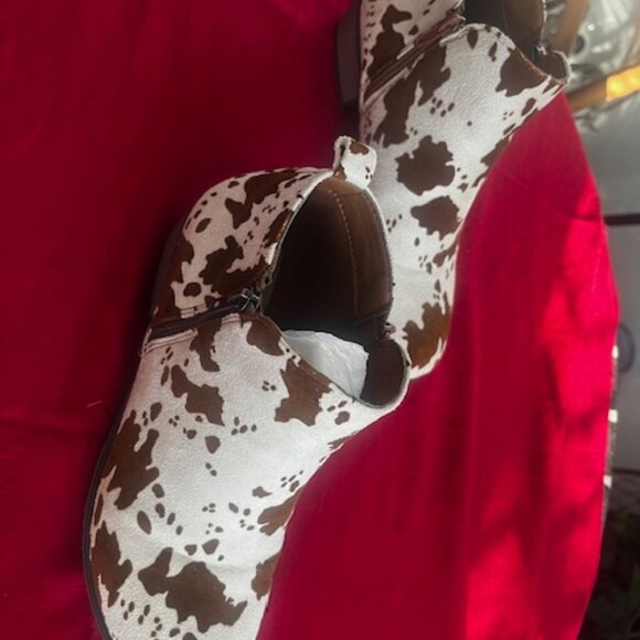 Shoes - Cow Print Zipper Ankle Booties Boho Western Cowgirl